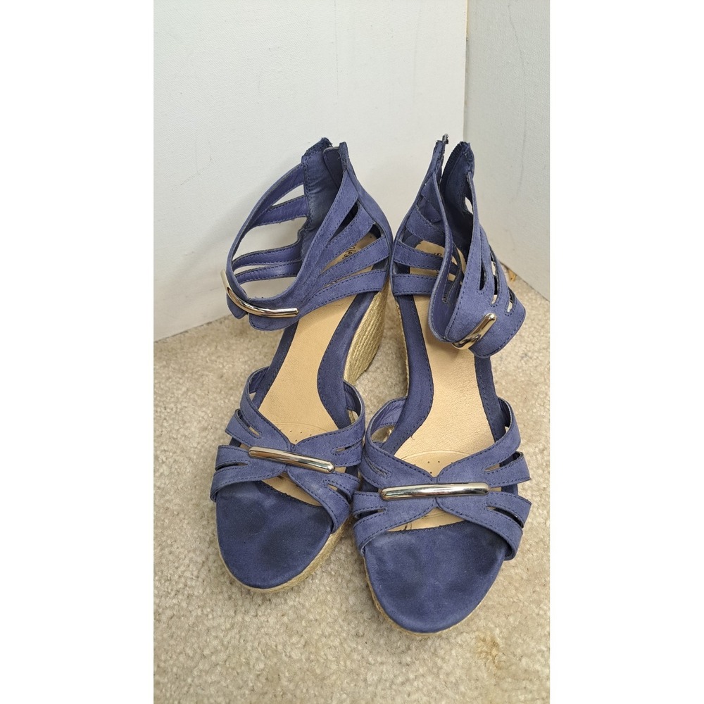 Sole Senseability Tallie Blue Espadrille Wedge Sandals Strappy Shoes Size 8M
